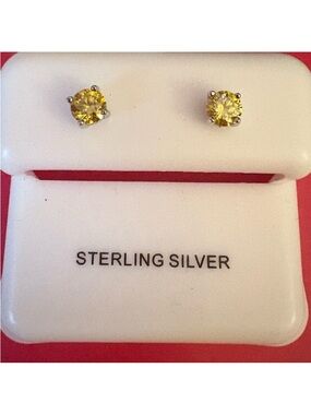 Sterling Silver .925 Yellow Moisannite Stud Earrings